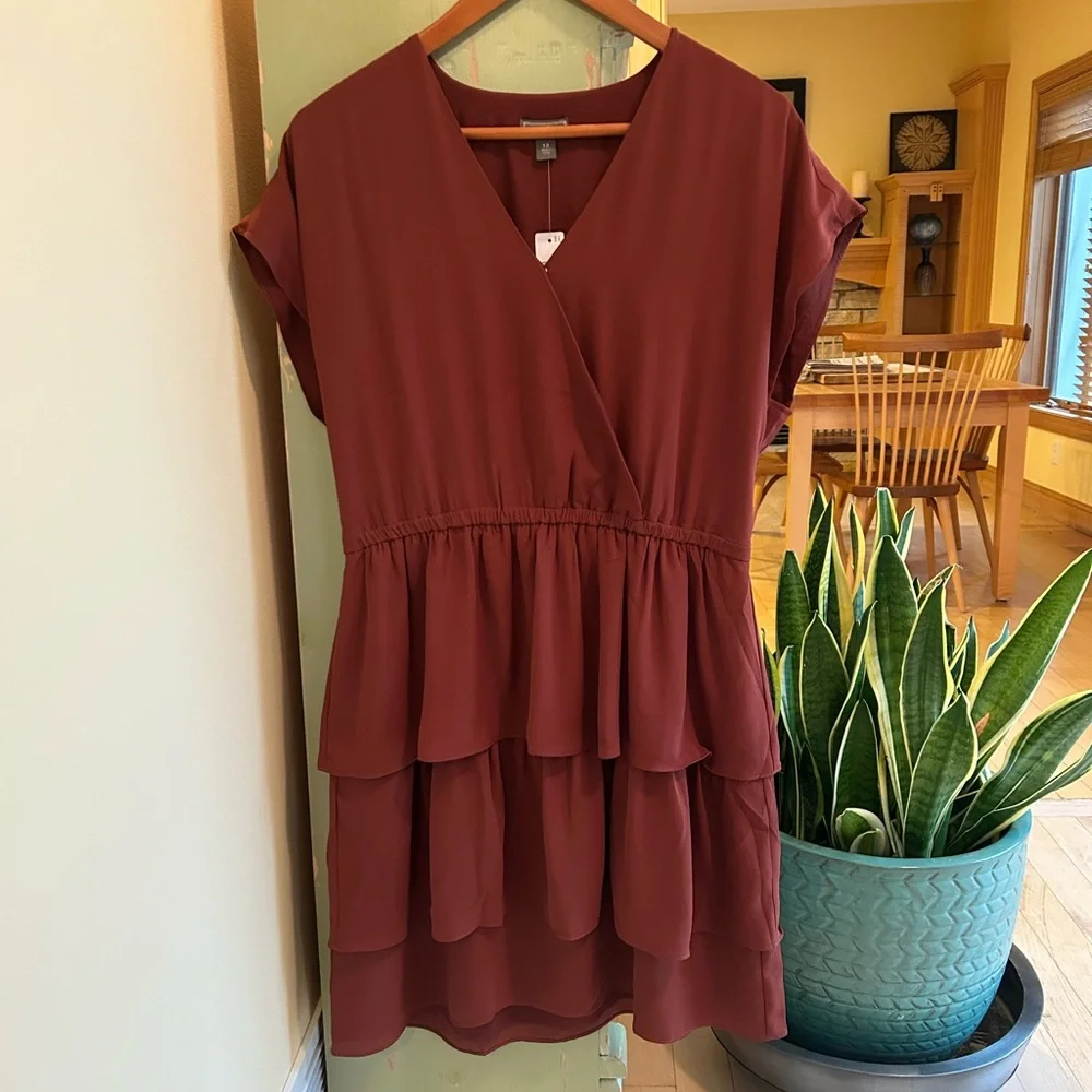 J.Crew Point Sur Popover Ruffle Dress in Burnt Umber/Sienna Brown Size 12 NWT